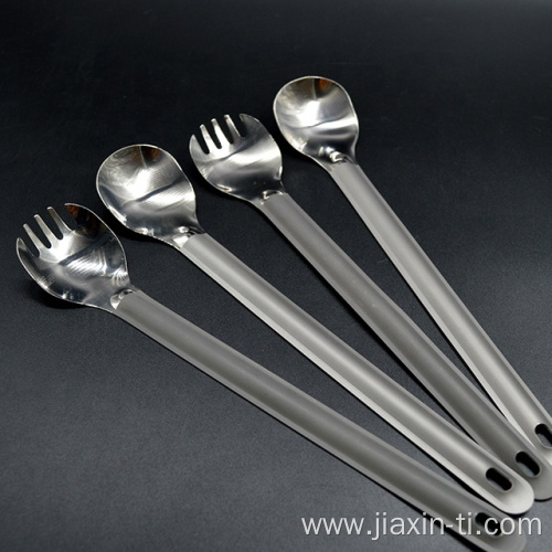 Titanium Long Handle Spork With Polished Bowl